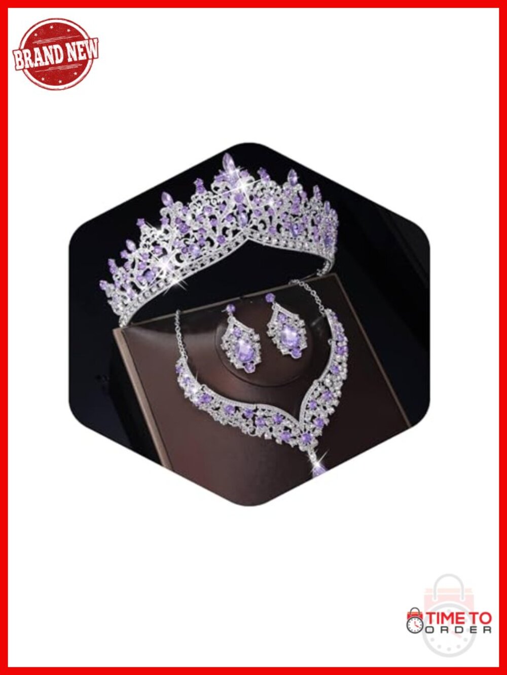 Crystal Tiara Jewelry Set with Crown Earrings Necklace, Bridal Pageant Crown